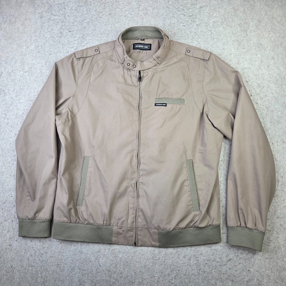 Vintage 80s Members Only Bomber Jacket Mens XL Khaki Tan Beige Iconic Racer